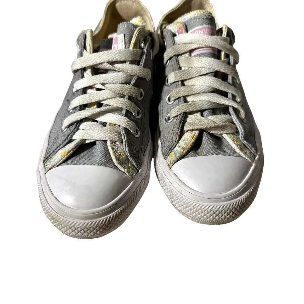 Converse Chuck Taylor All Star Junior Girl's Size 2  Double Tongue Gray Floral